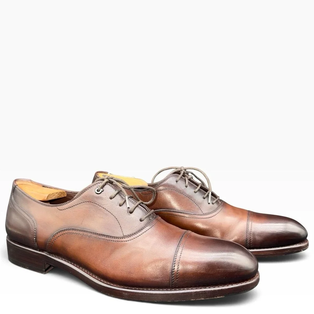 Salvatore Ferragamo Tramezza Cap Toe Oxfords Mens 9 D Brown Leather Italy 8162